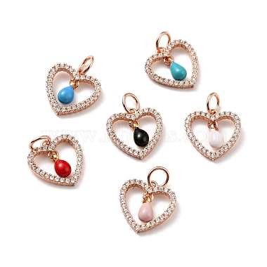 Real Rose Gold Plated Mixed Color Heart Brass+Cubic Zirconia+Enamel Pendants