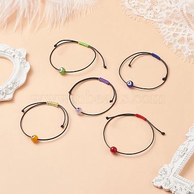 5шт 5 цвета лэмпворк круглые плетеные браслеты из бисера сглаза набор для женщин(BJEW-JB08787)-2