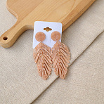 Acrylic Dangle Stud Earrings, Leaf, Light Salmon, 90x32mm(WG85C5B-04)