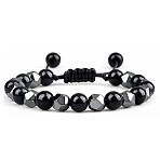 Natural Obsidian Round Beaded Braided Bead Bracelets for Women Men, with Non-magnetic Hematite Beads(XZ2311-2)
