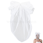 1Pc Bowknot Polyester Bridal Veils, with Rhinestones and Metal Clips for Women, White, 355x225x23mm(AJEW-CY0001-83)