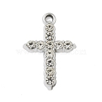 Alloy Rhinestone Pendants, UV Plated, Cross, Platinum, 23x15.5x2.5mm, Hole: 1.5mm(PALLOY-P308-08P)
