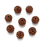 Pave Disco Ball Beads, Polymer Clay Rhinestone Beads, Grade A, Round, Coffee, Rhinestone: PP13(1.9~2mm), 6 Rows Rhinestone, 10mm, Hole: 1.5mm(RB-A130-10mm-22)
