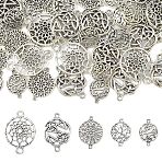 100Pcs 5 Styles Tibetan Style Zinc Alloy Connector Charms, Mixed Shapes, Antique Silver, 20~33x14~23x1~4.5mm, Hole: 1.5~2.5mm, 20pcs/style(FIND-YW0008-94)