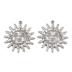 304 Stainless Steel Pendants, Sun with Face Charms, Stainless Steel Color, 38x35x4mm, Hole: 1mm(SA-CBAE7EB-28P)