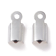 304 Stainless Steel Folding Crimp Ends, Fold Over Crimp Cord Ends, Silver, 10x4x3mm, Hole: 1mm, Inner Diameter: 4mm(X-STAS-F040-45-S)