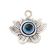 Tibetan Style Alloy Resin Pendants, Flower with Eye, Antique Silver, 17.5x19x6mm, Hole: 2.5mm(FIND-Z063-07AS)