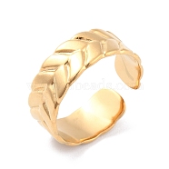Ion Plating(IP) 304 Stainless Steel Leaf Open Cuff Ring for Women, Golden, Inner Diameter: 17.3mm(RJEW-L103-28G)