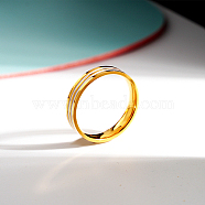 Stainless Steel Grooved Finger Rings for Women, Real 18K Gold Plated, US Size 8(18.1mm)(TD3163-3)