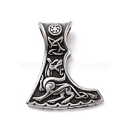 304 Stainless Steel Pendants, Thor's Hammer, Antique Silver, 38x32x8.5mm, Hole: 5x8mm(STAS-J039-14AS)