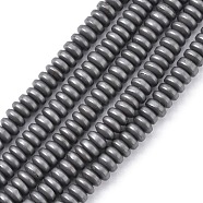 Matte Style Electroplate Non-magnetic Synthetic Hematite Beads Strands, Heishi Beads, Flat Round/Disc, Platinum Plated, 4x2mm, Hole: 1mm, about 175pcs/strand, 15 inch(G-M007-77)