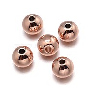 Brass Beads, Lead Free & Nickel Free & Cadmium Free, Solid Round, Real Rose Gold Plated, 5mm, Hole: 2mm(KK-F0317-5mm-01RG-NR)