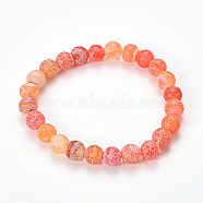 Natural Weathered Agate Beaded Stretch Bracelets, Frosted, Dyed, Round, Coral, 2-1/8 inch(55mm)(BJEW-Q692-01E)