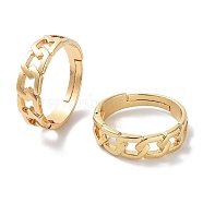 Brass Adjustable Rings for Women, Curb Chains Shape, Real 18K Gold Plated, US Size 7 1/2(17.7mm)(RJEW-E292-17G)