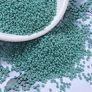 MIYUKI Round Rocailles Beads, Japanese Seed Beads, 11/0, (RR435) Opaque Turquoise Green Luster, 2x1.3mm, Hole: 0.8mm, about 1111pcs/10g(X-SEED-G007-RR0435)