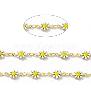 Handmade Eanmel Daisy Flower Link Chains, with Real 18K Gold Plated Brass Findings, Soldered, with Spool, White, Link: 7.5x13x2mm(CHC-F015-05G-02)