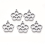 304 Stainless Steel Pendants, Laser Cut, Flower, Stainless Steel Color, 17x15.5x1mm, Hole: 1.2mm(STAS-N092-92)