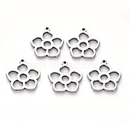 Tarnish Resistant 304 Stainless Steel Pendants, Laser Cut, Flower, Stainless Steel Color, 17x15.5x1mm, Hole: 1.2mm(STAS-N092-92)