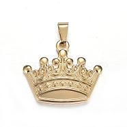 304 Stainless Steel Pendants, Crown, Golden, 30x36x4mm, Hole: 5x10mm(STAS-G084-09G)