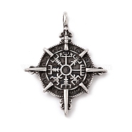 Tibetan Style 304 Stainless Steel Pendants, Compass, Antique Silver, 47x37x4mm, Hole: 5mm(STAS-P305-30AS)
