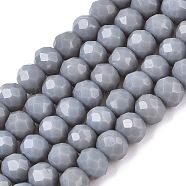 Opaque Solid Color Imitation Jade Glass Beads Strands, Faceted, Rondelle, Dark Gray, 4x3mm, Hole: 0.4mm, about 113~115pcs/strand, 41~41.5cm(EGLA-A044-P4mm-D10)