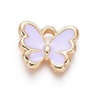 Light Gold Plated Alloy Charms, with Enamel, Butterfly, Lilac, 10.5x12.5x2.5mm, Hole: 2mm(ENAM-L029-06D)