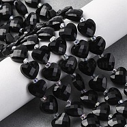 Natural Obsidian Beads Strands, Faceted Heart, with Seed Beads, 9x10x4mm, Hole: 1.2mm, about 16pcs/strand, 7.09''(18cm)(G-P570-E20-01)