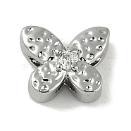 Brass Micro Pave Cubic Zirconia Beads, Butterfly, Platinum, 8x9.5x4.5mm, Hole: 1.8mm(KK-P283-19P)