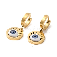 Vacuum Plating 304 Stainless Steel Eye Dangle Hoop Earrings with Plastic Beaded, Golden, 32x15mm(STAS-D089-20G)