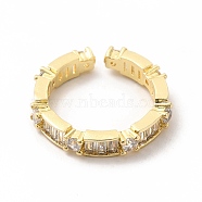 Cubic Zirconia Rectangle Open Cuff Ring, Golden Brass Jewelry for Women, Clear, Inner Diameter: 16mm(KK-A180-41G-01)