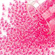 TOHO Round Seed Beads, Japanese Seed Beads, (978) Translucent Luminous Neon Pink, 8/0, 3mm, Hole: 1mm, about 220pcs/10g(X-SEED-TR08-0978)