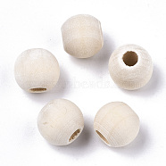 Natural Unfinished Wood Beads, Macrame Beads, Round Wooden Large Hole Beads for Craft Making, Antique White, 12x10.5mm, Hole: 5mm(WOOD-Q038-12mm)