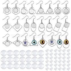 Dangle Earrings DIY Making Kit, Including 304 Stainless Steel Earring Hooks with Flat Round Tray, Transparent Glass Cabochons, Plastic Ear Nuts, Stainless Steel Color, Earring Hooks: 35~45mm, Pin: 0.6mm, 18Pcs/set(DIY-SZ0006-30)