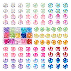 Pandahall 300Pcs 15 Colors Transparent Acrylic Beads, AB Colors Plated, Round, Mixed Color, 8mm, Hole: 2mm, about 20pcs/color(MACR-TA0001-29)