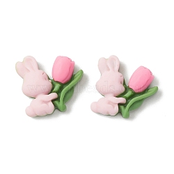 Opaque Resin Cabochons, Rabbit with Flower, Pink, 18.5x21x6mm(RESI-Z001-01)