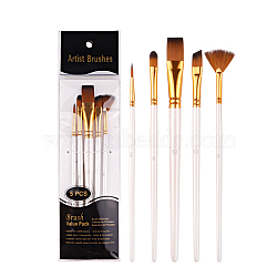 Painting Brush Set, Nylon Brush Head with Wooden Handle and Gold Plated Aluminium Tube, for Watercolor Painting Artist Professional Painting, Lavender Blush, 18~20.3cm, 5pcs/set(DRAW-PW0001-035C)