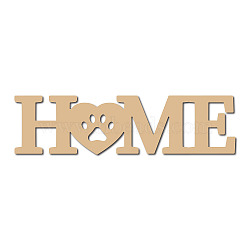 Laser Cut Unfinished Basswood Wall Decoration, for Kids Painting Craft, Home Decoration, Word HOME with Paw Print, Word, 8x30x0.5cm(WOOD-WH0113-107)