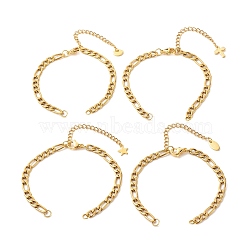304 Stainless Steel Figaro Chain Bracelet Making, with Chain Extender, Mix-shaped, Golden, 6-1/4x1/8 inch(16x0.45cm)(AJEW-JB01108)
