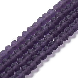 Transparent Glass Beads Strands, Faceted, Frosted, Rondelle, Purple, 6x4.5mm, Hole: 1.4mm, about 86pcs/strand, 16.14 inch(41cm)(X1-EGLA-A034-T6mm-MD15)