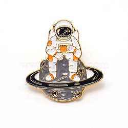 Astronaut with Planet Cartoon Enamel Pin, Zinc Alloy Enamel Brooch for Jacket Backpack Hat Pant Accessories, Gray, 30x28.5x10mm(JEWB-TAC0002-41)