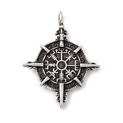 Tibetan Style 304 Stainless Steel Pendants, Compass, Antique Silver, 47x37x4mm, Hole: 5mm(STAS-P305-30AS)