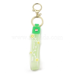 Flower PVC Rope Keychains, with Zinc Alloy Finding, for Bag Quicksand Bottle Pendant Decoration, Lime Green, 17.5cm(KEYC-B015-01LG-06)