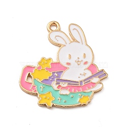 Cartoon Alloy Enamel Pendants, Light Gold, Rabbit Charms, Cup Pattern, 30x28x1.5mm, Hole: 2mm(ENAM-G207-01D-LG)