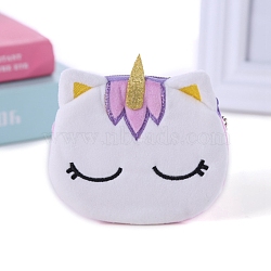 Plush Unicorn Coin Purses, Change Zipper Purse Keychain Wallets, Lilac, 100x110mm(PW-WG5488C-05)