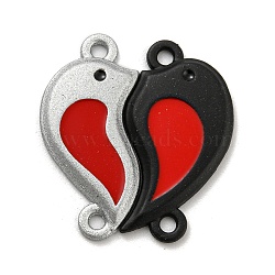 Spray Painted Alloy Couple Heart Connector Charms, Yin-yang Heart Links, Red, 21x20x18mm, Hole: 1.5~1.6mm(PALLOY-K018-02)