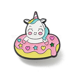 Donut Theme Cartoon Alloy Brooches, Enamel Pins, Unicorn, 30x28mm(JEWB-A025-03B)