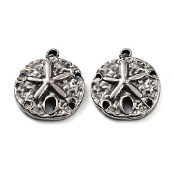 201 Stainless Steel Pendants, Flat Round with Starfish Charm, Antique Silver, 17x15x3mm, Hole: 1.4mm(STAS-Z057-15AS)