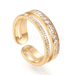 304 Stainless Steel Cuff Rings, Open Rings, with Clear Cubic Zirconia, Golden, Size 6~9, Inner Diameter: 16~19mm(RJEW-H129-01G)