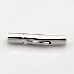 Tarnish Resistant Column 304 Stainless Steel Bayonet Clasps, Stainless Steel Color, 28x6mm, Hole: 4mm(STAS-N014-31-4mm)