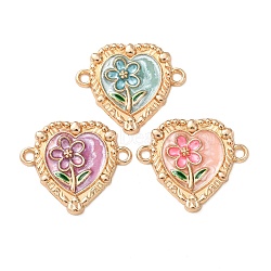 Alloy Enamel Flower Heart Links Connector Charms, Golden, Mixed Color, 20x23x2.5mm, Hole: 1.6mm & 1.8mm(FIND-K030-04G)